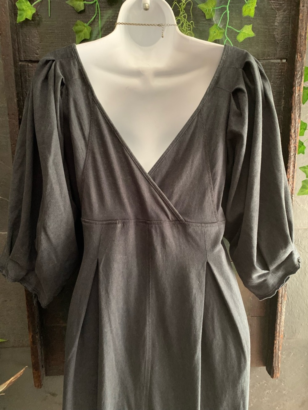 Free People “Lotta Love” over-washed Black Square-Neck Puff-Sleeve Jumpsuit- S - Picture 9 of 15